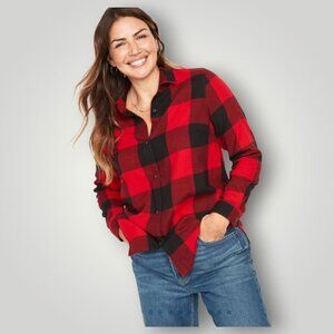 Old Navy Long-Sleeve Red Black Plaid Flannel Shirt